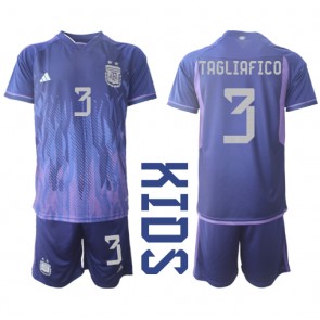 Argentina Nicolas Tagliafico #3 Dětské Venkovní dres komplet MS 2022 Krátký Rukáv (+ trenýrky)